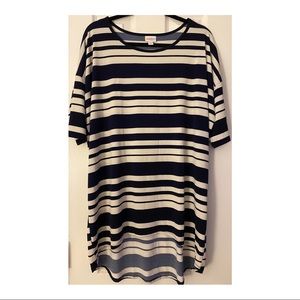 LuLaRoe Irma Navy & Cream striped top L stretchy